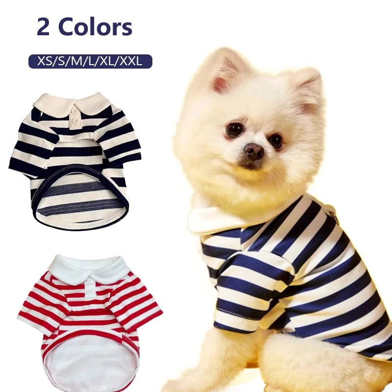 Striped Dog Polo Shirt – Summer Pet Top for Small Dogs