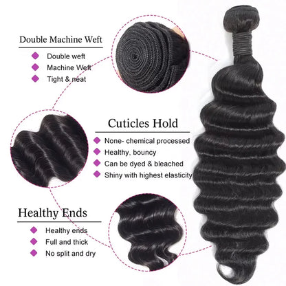 Loose Deep Wave Human Hair Bundles – 12A Brazilian Remy