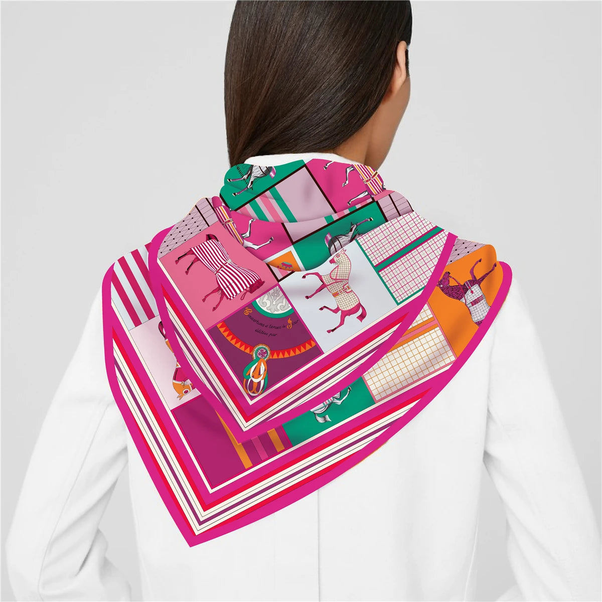 Women's Luxury Silk Square Scarf – 90cm Twill Print Bandana Shawl