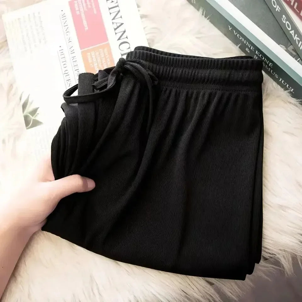 Women's Ice Silk Wide Leg Pants – Loose Fit Casual Trousers