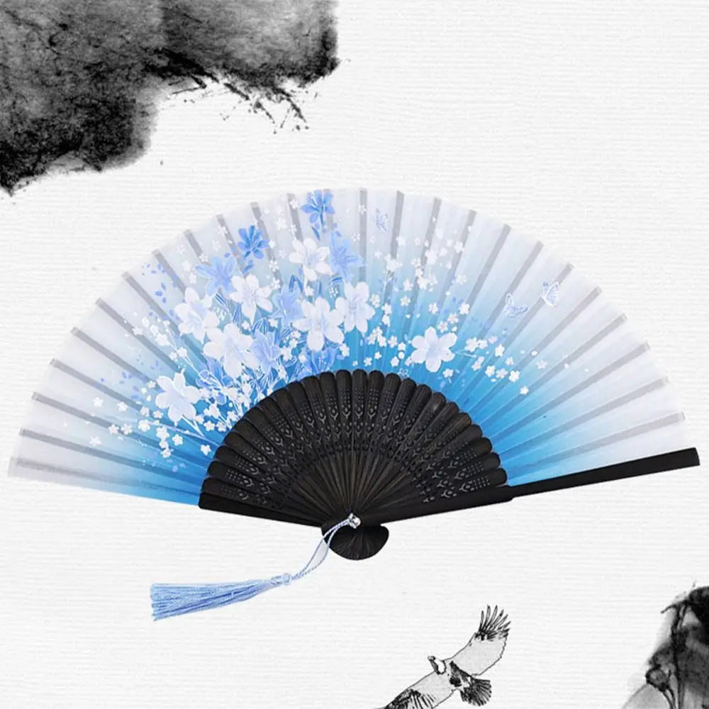 Folding Hand Fan Chinese Silk Fabric Fan for Weddings & Dance