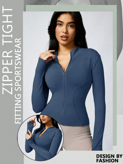 Women's Zip-Up Turtleneck Sports Jacket – Slim-Fit Activewear Top
