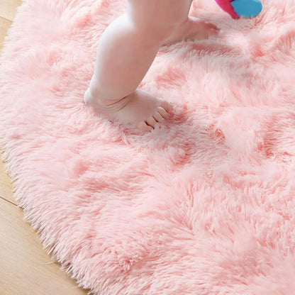 Round Fluffy Shag Area Rug – Soft Plush Circle Carpet for Kids & Girls Room