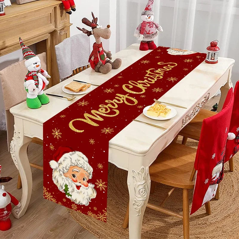 Christmas Table Runner – Festive Gnome & Santa Holiday Tablecloth