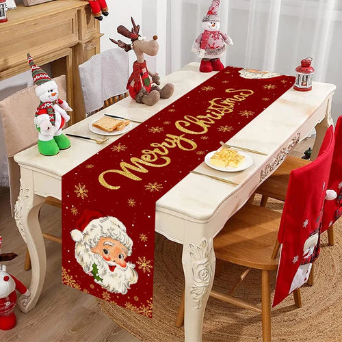 Christmas Table Runner – Festive Gnome & Santa Holiday Tablecloth