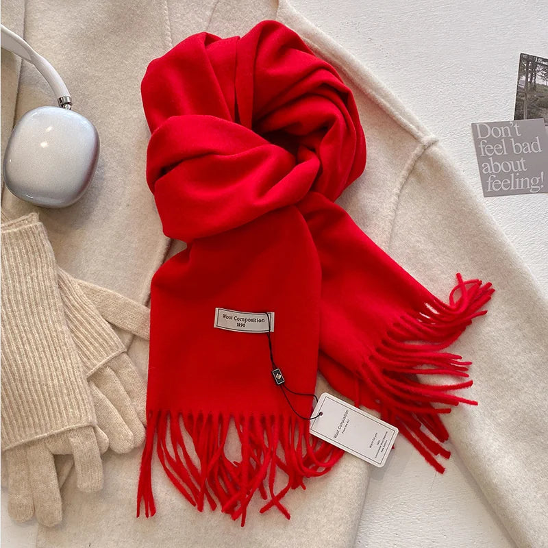 Cashmere-Feel Winter Scarf for Women – Soft Wool Pashmina Shawl with Tassels