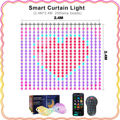 Smart LED Curtain Lights – App Control, Music Sync, DIY Pattern, IP65 Waterproof