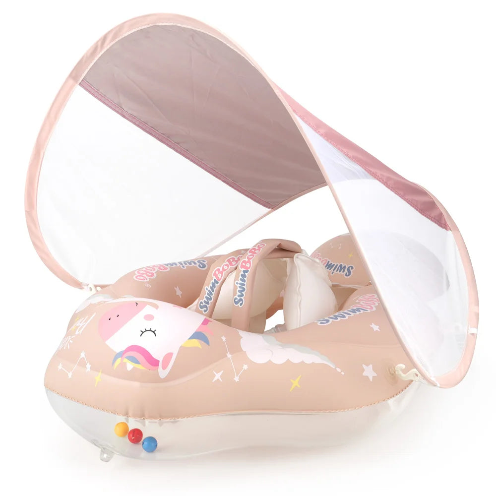 Inflatable Baby Swim Float Ring with Sun Canopy & Toy Beads