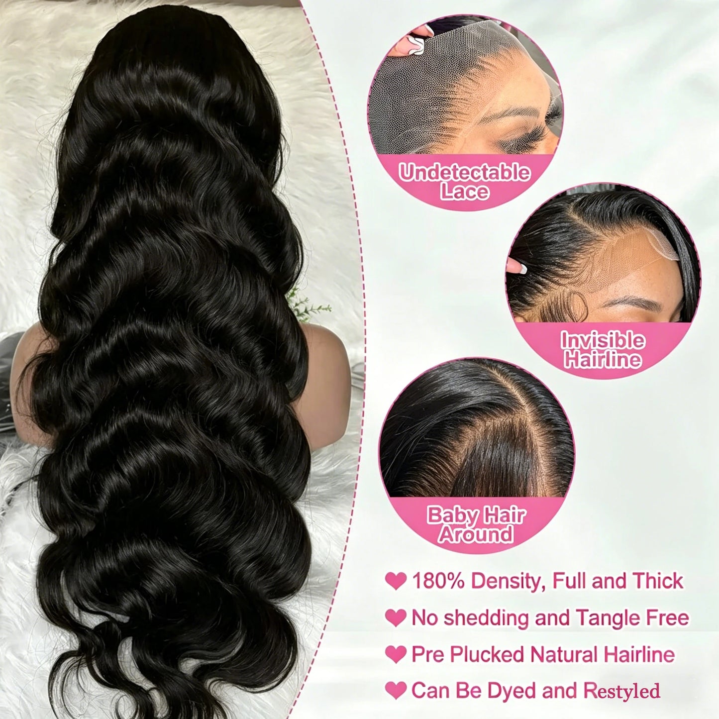 Brazilian Body Wave HD Lace Front Wig – 180% & 200% Density, 360/13x4/13x6/5x5