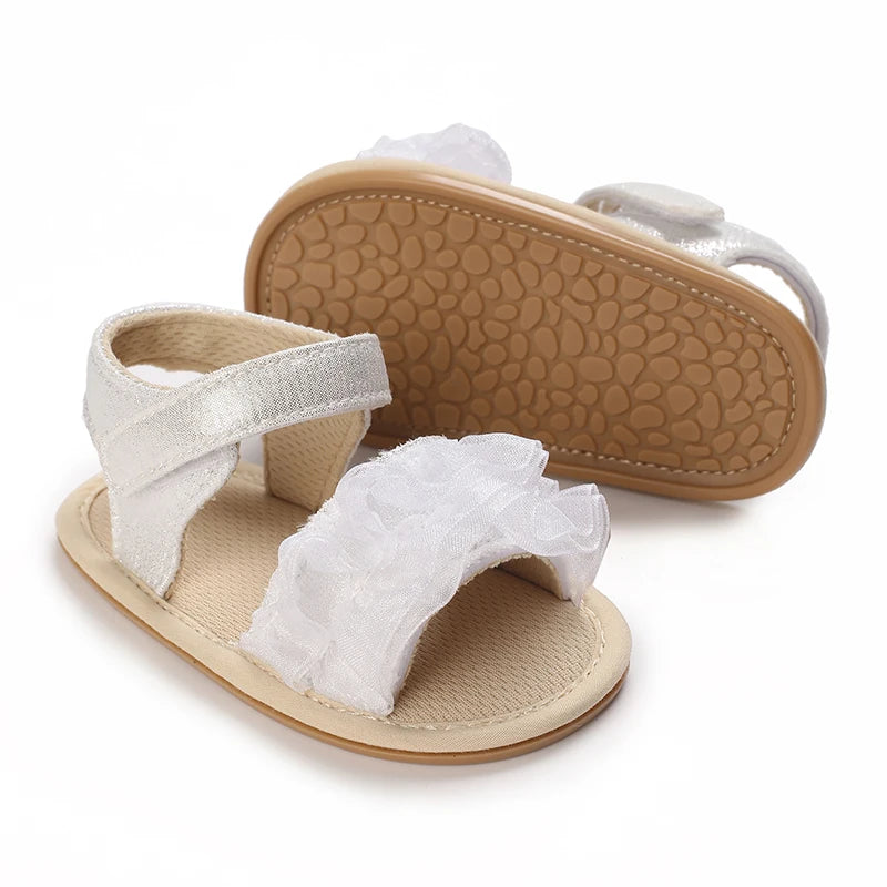 Baby Girl Sandals – Princess Ruffle Flat Shoes with Anti-Slip Rubber Sole