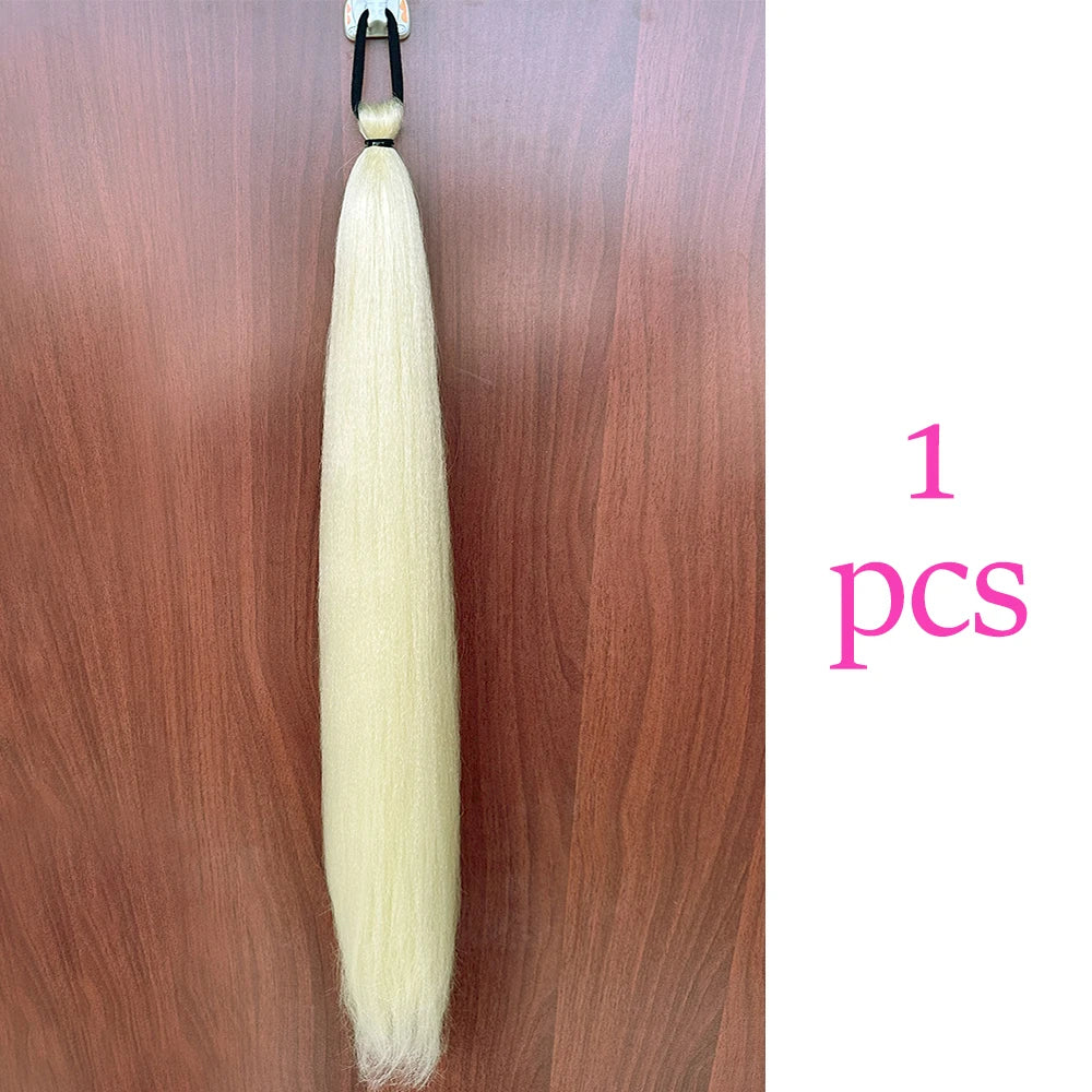 Synthetic Ponytail Hair Extension 2pcs – Long Straight, Colorful, Braiding Hairpiece with Rubber Band