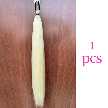 Synthetic Ponytail Hair Extension 2pcs – Long Straight, Colorful, Braiding Hairpiece with Rubber Band