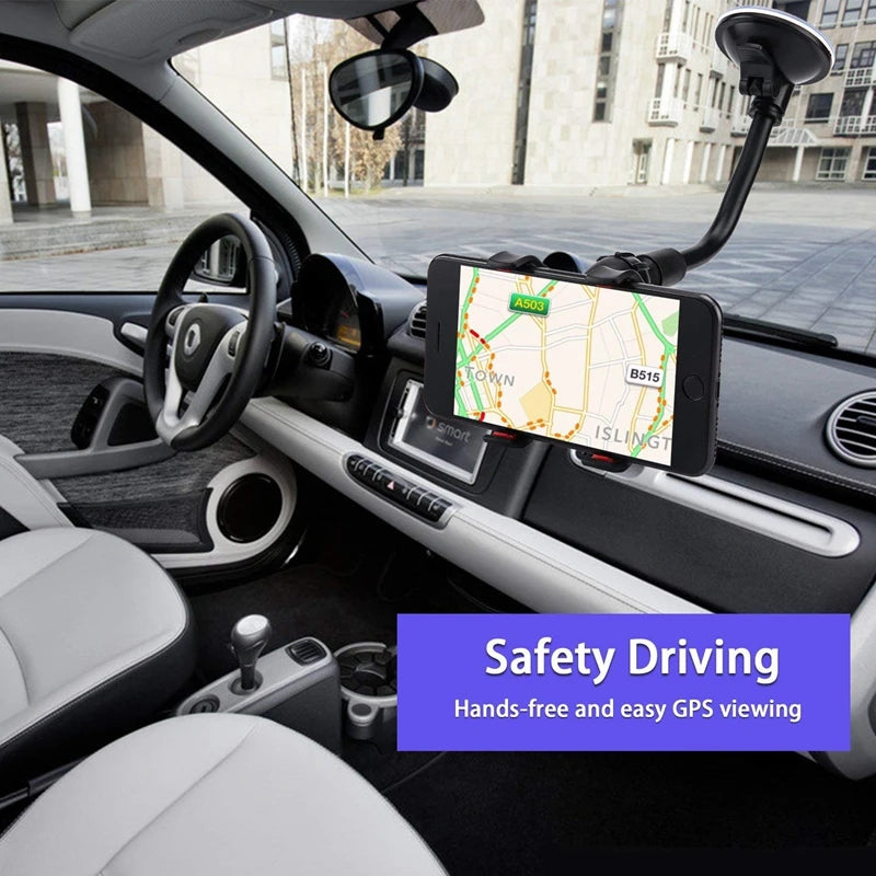 360° Suction Cup Car Phone Holder with Flexible Gooseneck Arm