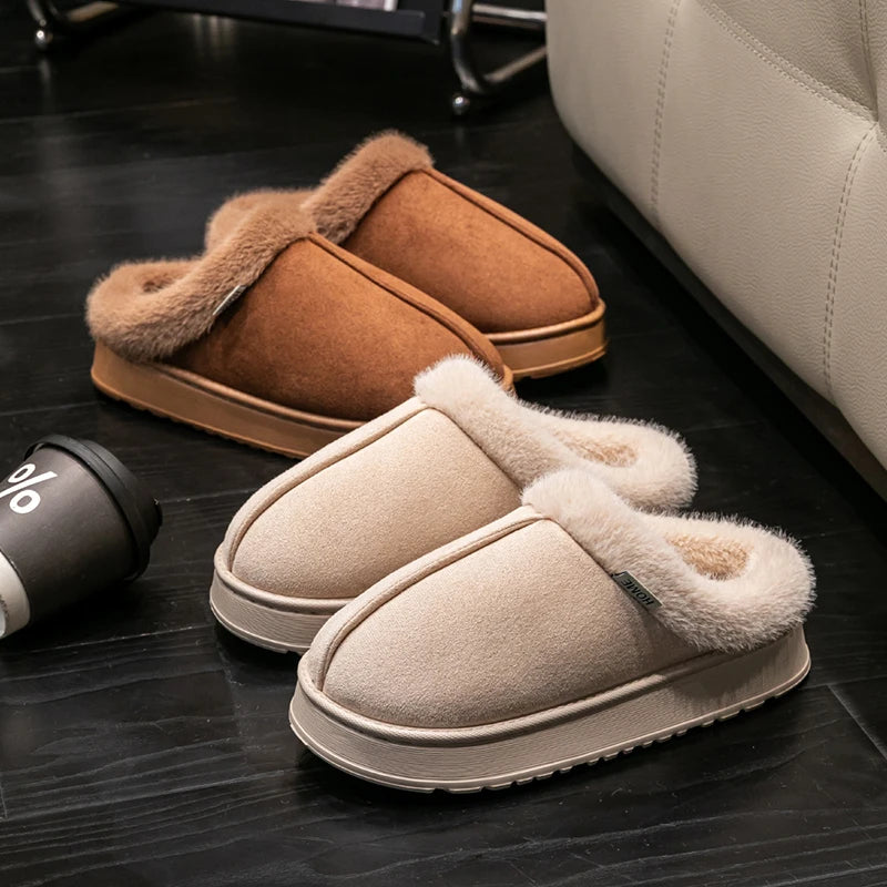 Fluffy Indoor Slippers with Thick EVA Sole – Unisex Warm House Shoes