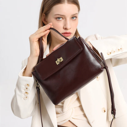 Genuine Leather Crossbody Bag – Women's Vintage Top Handle Purse