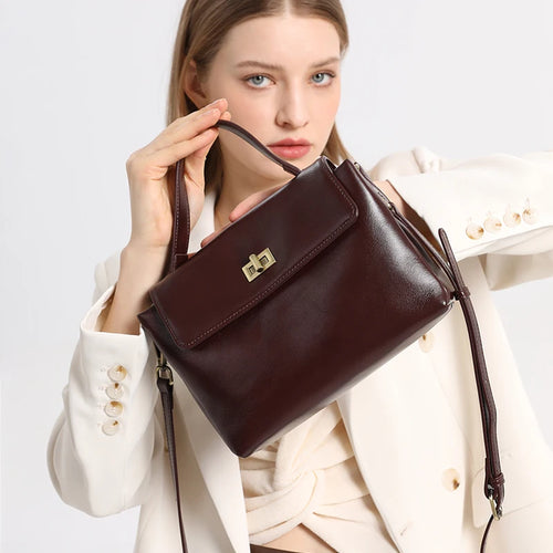Genuine Leather Crossbody Bag – Women's Vintage Top Handle Purse
