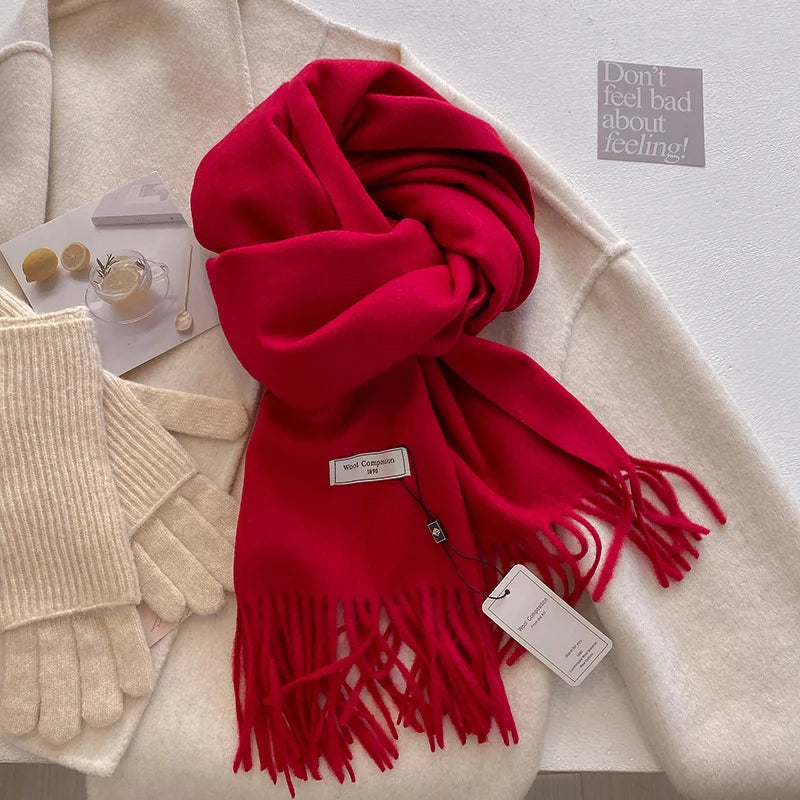 Cashmere-Feel Winter Scarf for Women – Soft Wool Pashmina Shawl with Tassels