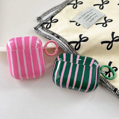 Colorful Striped AirPods Case with Keychain Ring – Summer Style
