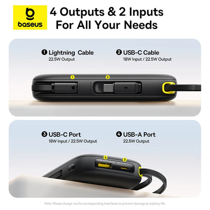 Baseus 22.5W Power Bank with Built-in USB-C & Lightning Cables 10000/20000mAh