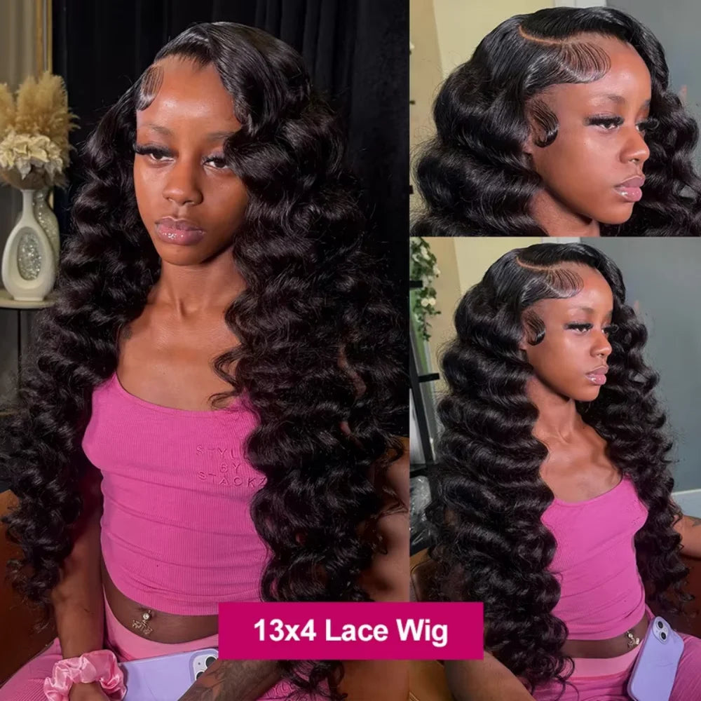 Loose Deep Wave Lace Front Human Hair Wig – 13x4 & 13x6 HD Lace, 16–42 Inches