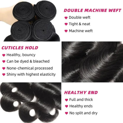 Body Wave Human Hair Bundles – Brazilian Virgin Remy Hair 10–42 Inch Natural Black