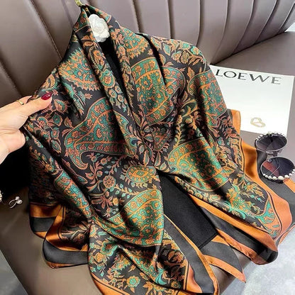 Silk-Feel Square Scarf for Women – Vintage Paisley Print Shawl & Head Wrap