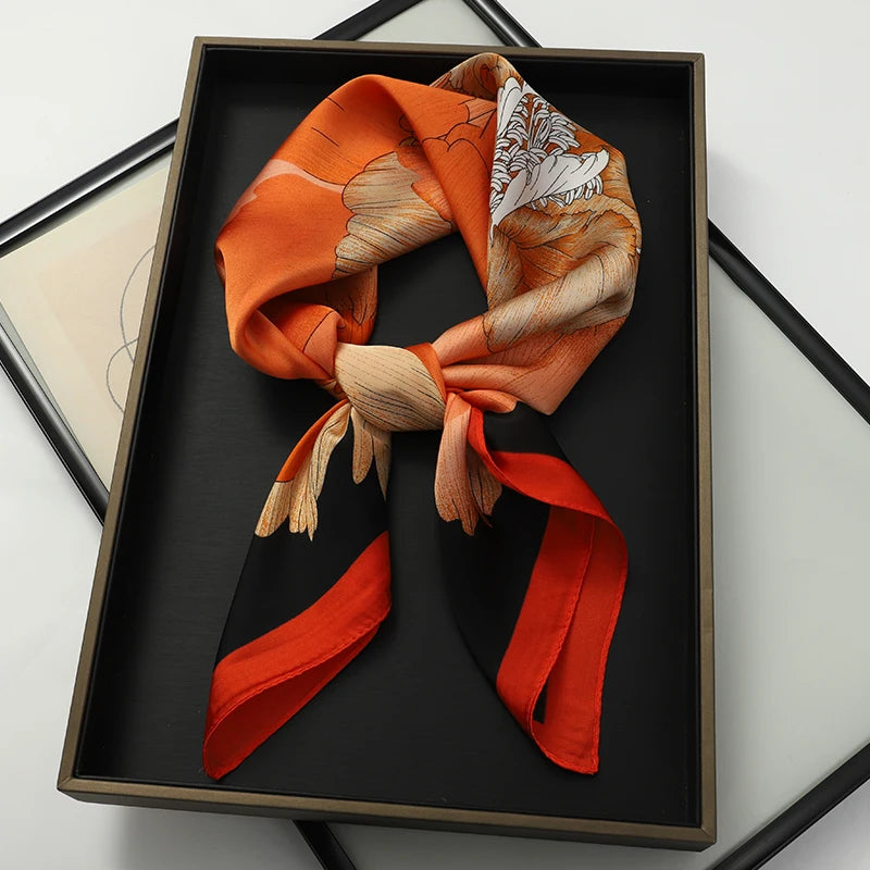 Silk Feel Square Scarf for Women – Satin Hair Wrap & Foulard Shawl