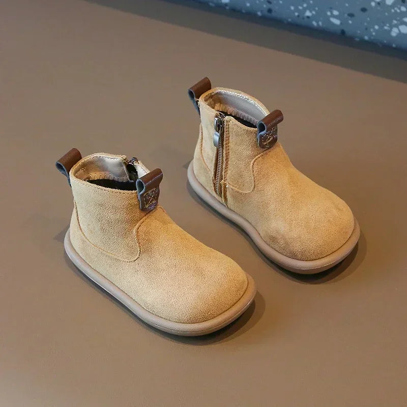 Kids Suede Ankle Boots – Anti-Slip Zip-Up for Boys & Girls