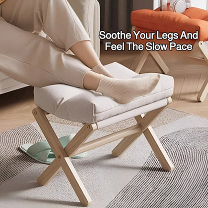 Solid Wood Footstool with Cushion – Padded Ottoman & Shoe Bench