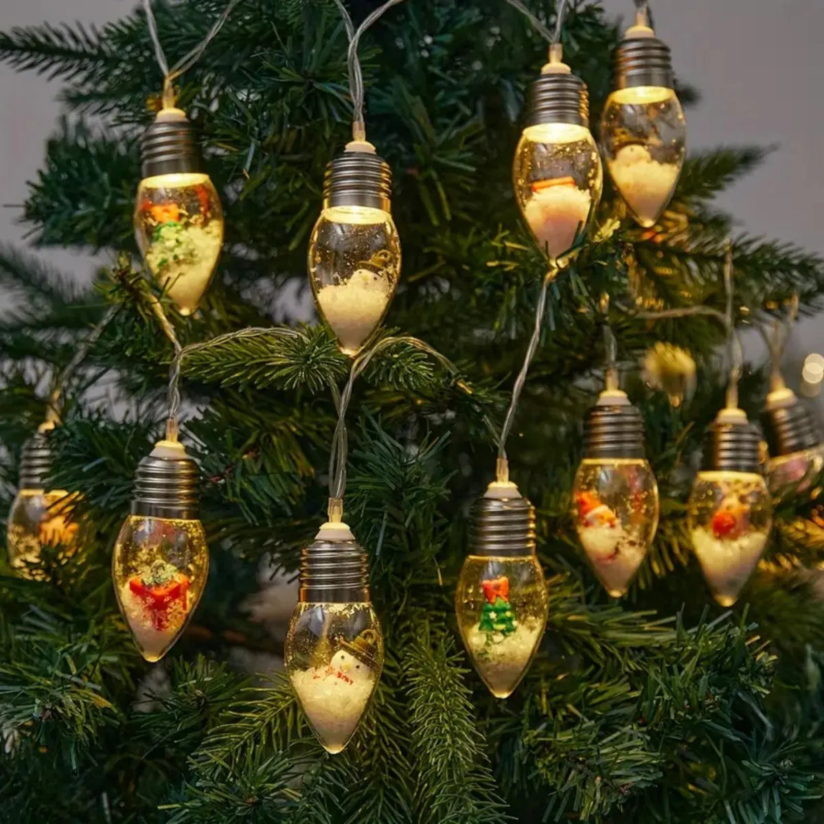 Christmas Snowball LED String Lights with Santa & Snowman Figurines