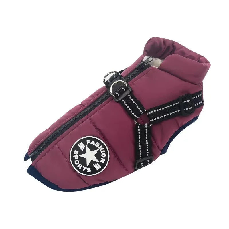 Waterproof Winter Dog Jacket with Built-In Harness