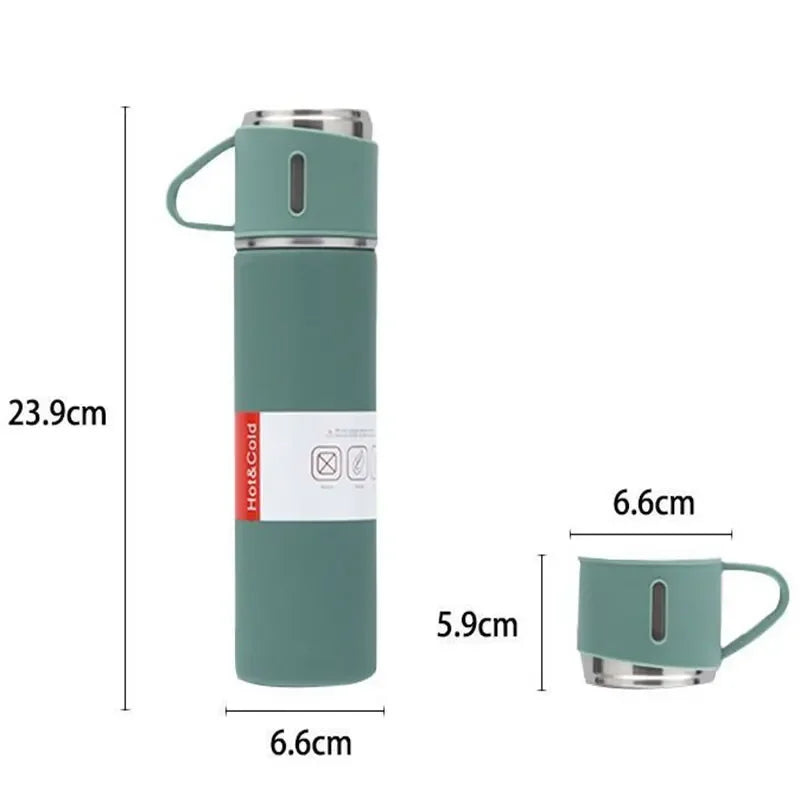 Vacuum Flask Gift Set with 3 Cups – Stainless Steel Thermos