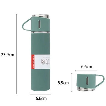 Vacuum Flask Gift Set with 3 Cups – Stainless Steel Thermos