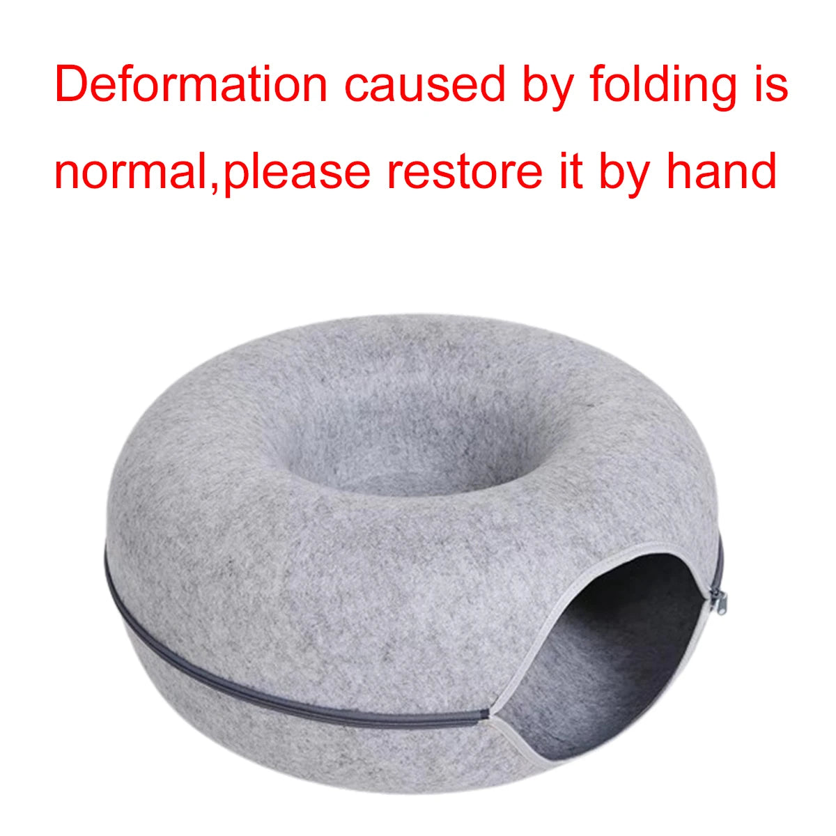 Cat Tunnel Bed – Round Felt Donut House with Scratcher
