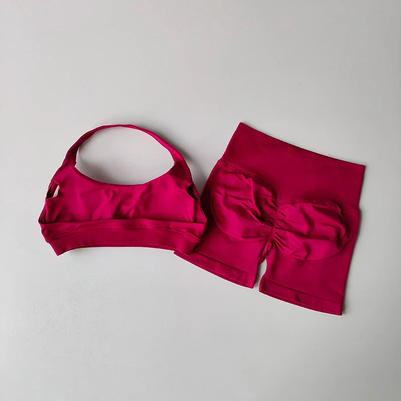 Halter Neck Sports Bra & Shorts Set – Women's Yoga & Pilates Activewear
