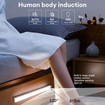 Motion Sensor LED Night Light Bar – Wireless USB Rechargeable Cabinet Lamp