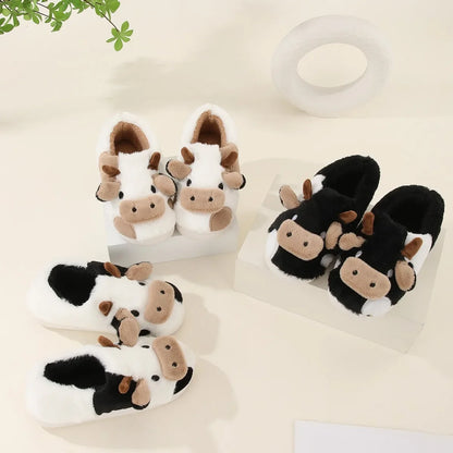 Cartoon Cow Plush House Slippers Warm Anti-Slip Indoor Shoes
