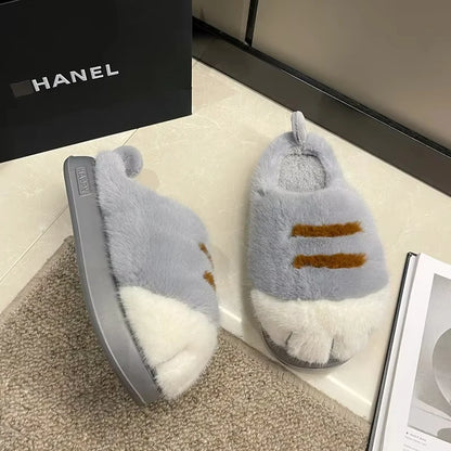 Fluffy Cat Claw Slippers for Women - Warm Non-Slip Furry House Slides
