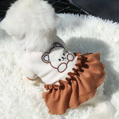 Bear Embroidered Dog Dress & Shirt – Cute Small Pet Outfit