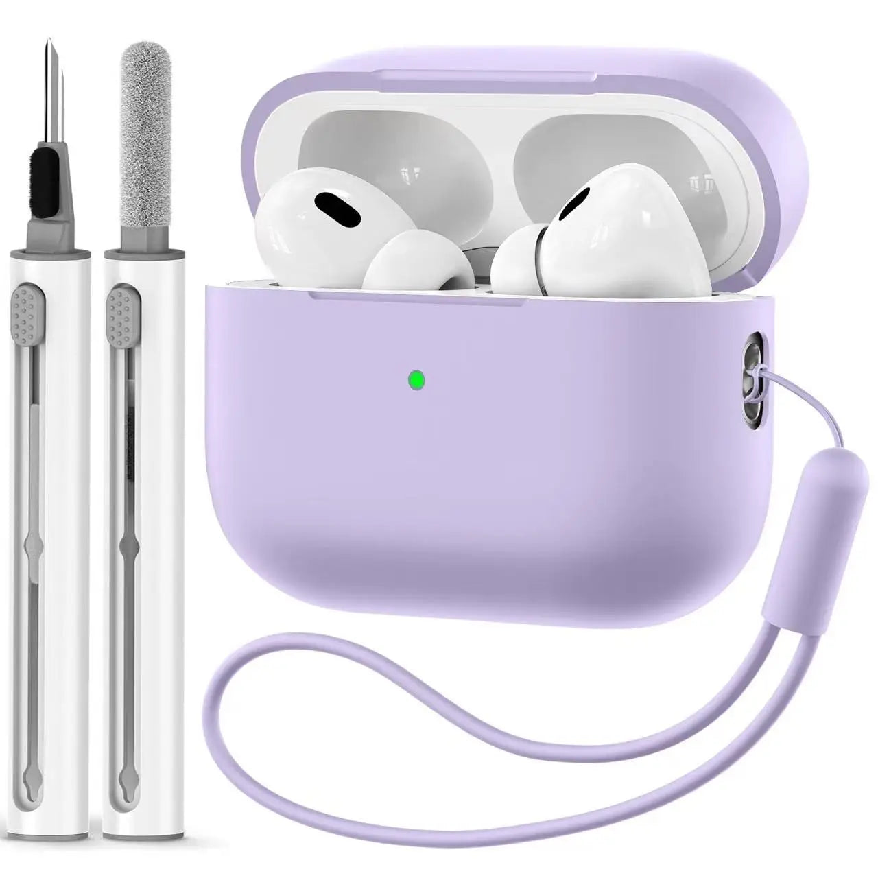 Silicone AirPods Pro 2 Case with Wrist Strap & Cleaning Kit