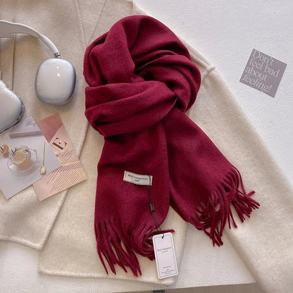 Cashmere-Feel Winter Scarf for Women – Soft Wool Pashmina Shawl with Tassels