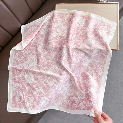 Satin Square Scarf Women Cute Cat Print Headscarf Neckerchief