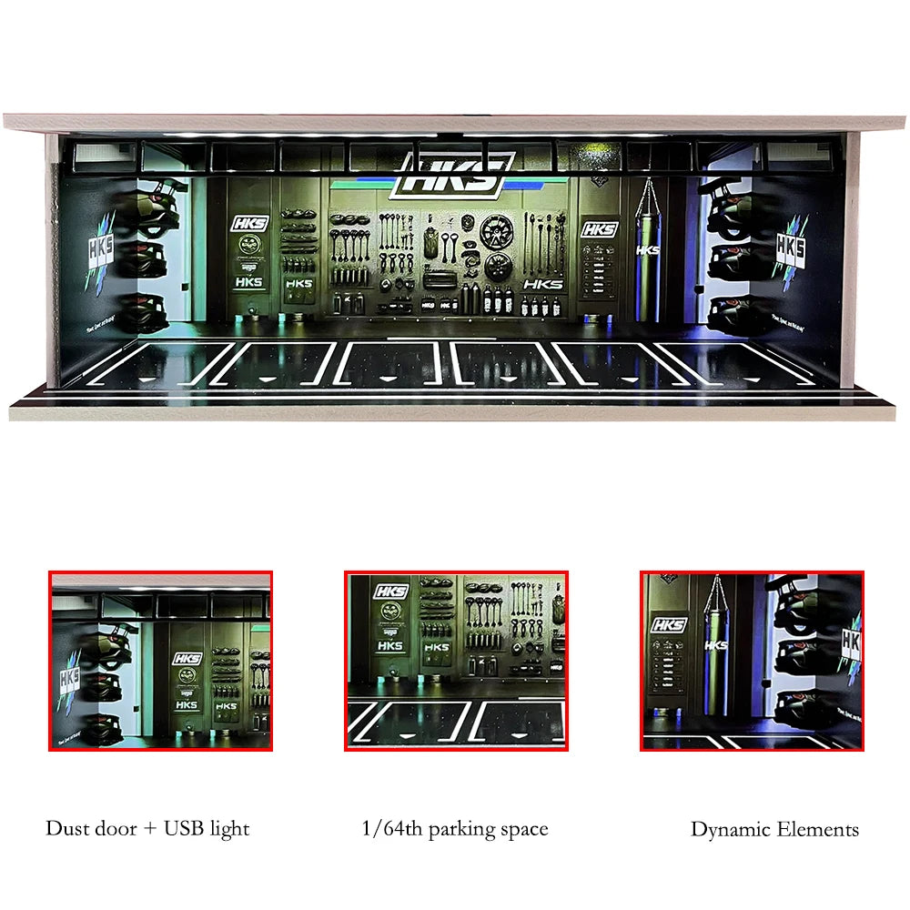 1/64 Scale Garage Diorama Display Case with USB LED Lights