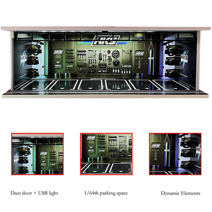 1/64 Scale Garage Diorama Display Case with USB LED Lights