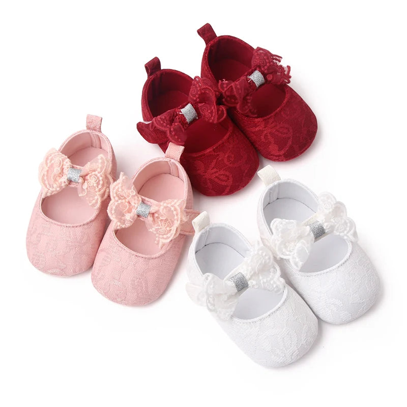Baby Girl Mary Jane Shoes – Lace Bowknot Soft Sole Anti-Slip