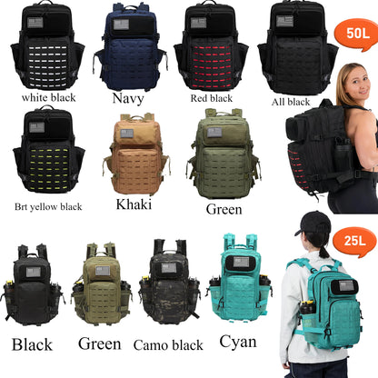 Tactical Backpack 25L/50L MOLLE Military Rucksack with 2 Bottle Holders for Hiking & Outdoor