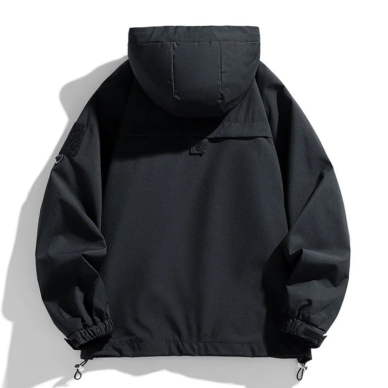 Men's Waterproof Hooded Windbreaker Jacket – Lightweight Cargo Coat