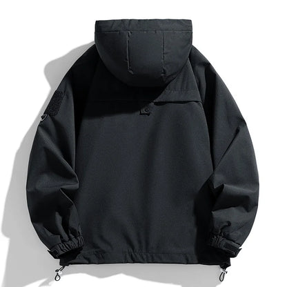 Men's Waterproof Hooded Windbreaker Jacket – Lightweight Cargo Coat