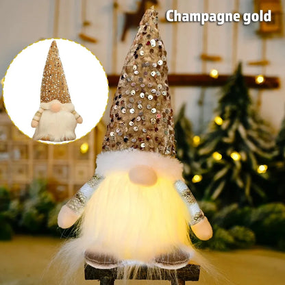 Light-Up Christmas Gnome Figurine – Glowing Sequin Faceless Doll Holiday Decoration