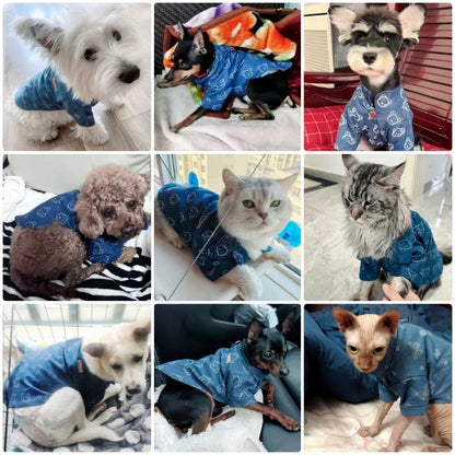 Cute Print Pet Dog Shirt Soft Denim Jacket Costume for Small Dogs & Cats